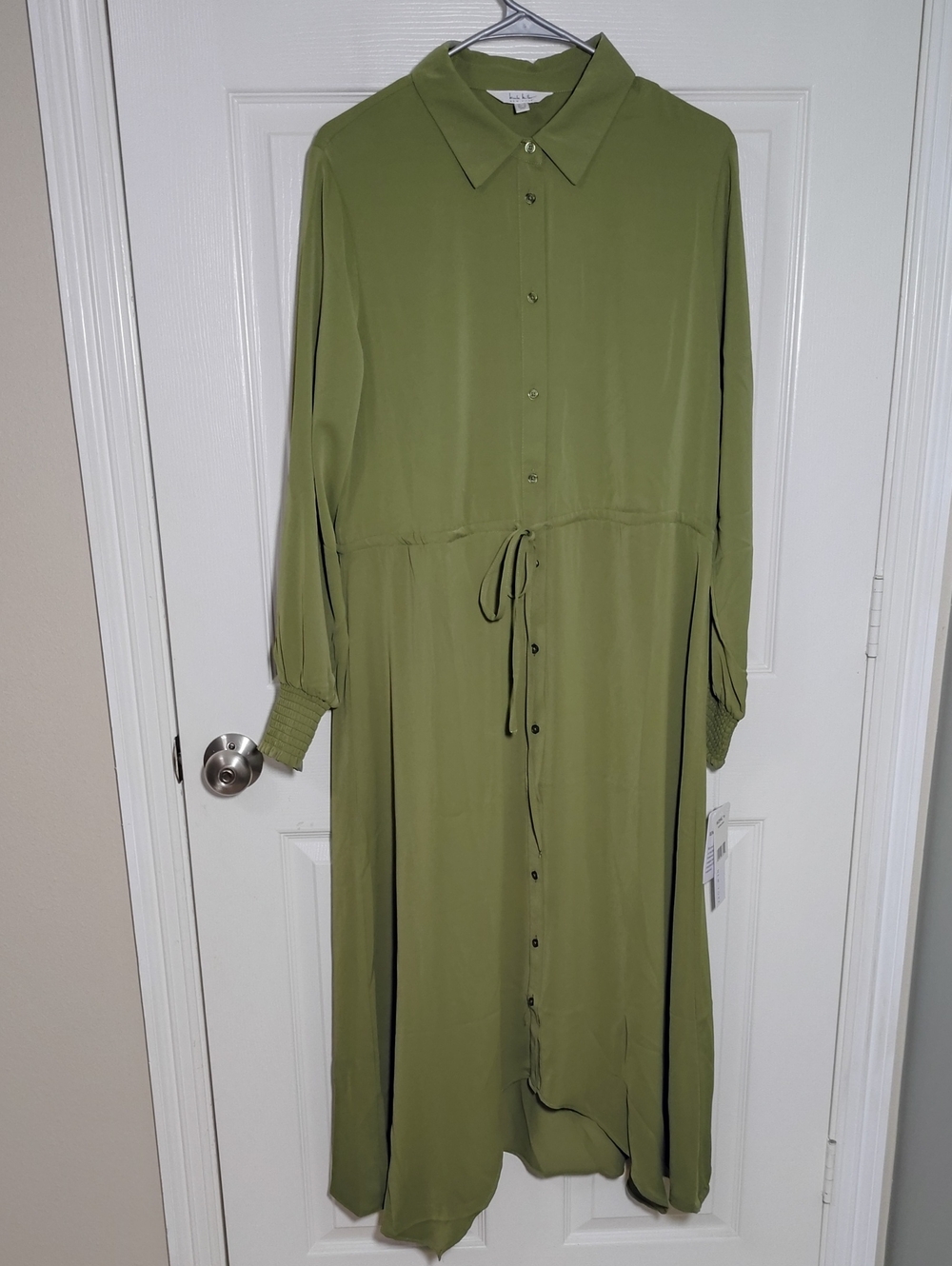 Nicole Miller Tie Waist Shirt Dress Midi Shirt Dress in Green Size 8